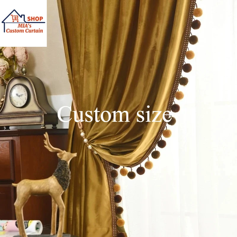 

Custom size European Blackout Hall Golden Velvet Customization Decoration curtains for living room bedroom dining