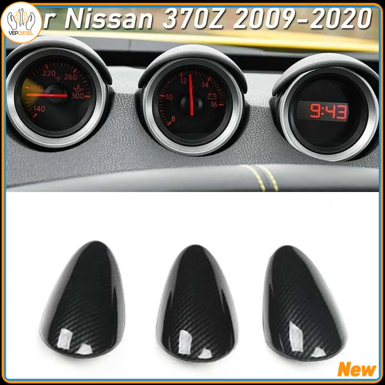 

3Pcs ABS Carbon Fiber Pattern Interior Gauge-Pad Cover Trim For Nissan 370Z 2009-20 Interior Gauge-Pad Accessories Brand NEW