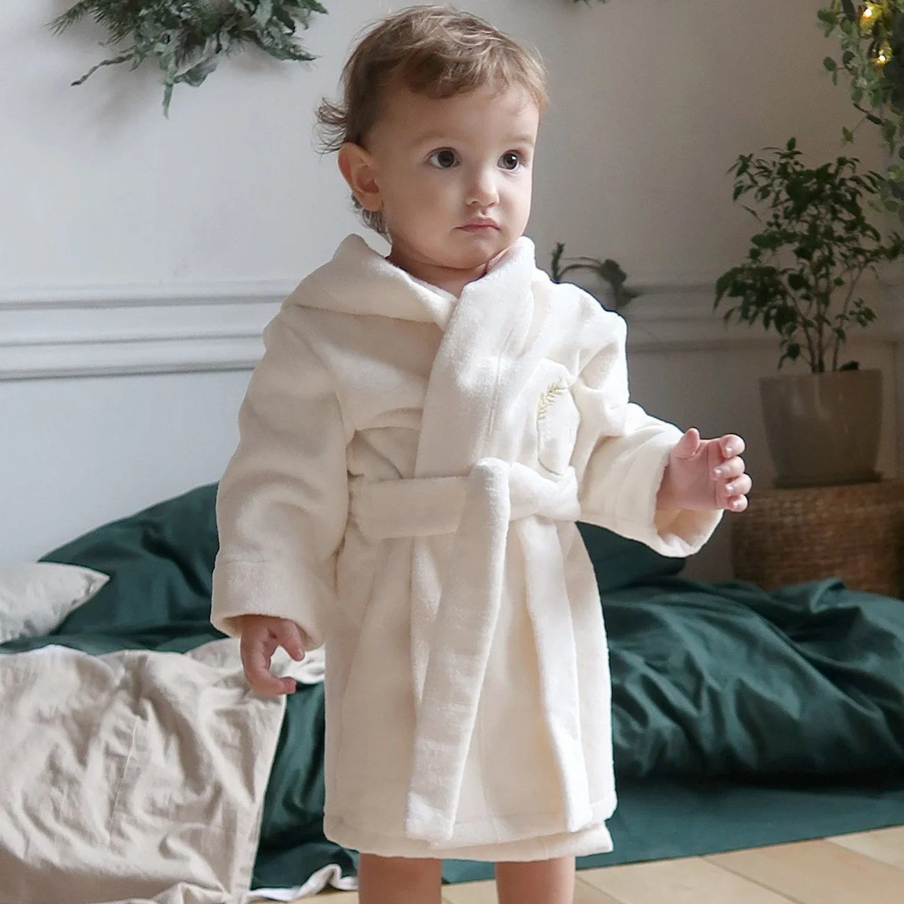 Elegant Baby Bathrobe Personalized Soft Pure Terry Kids Hooded Towel Poncho