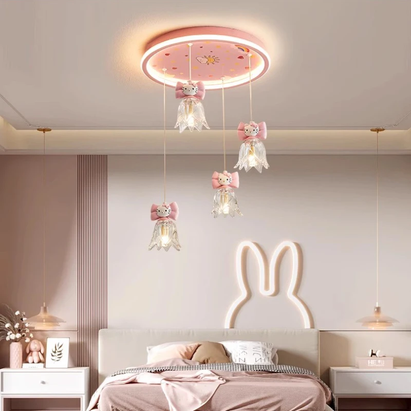 Pink Children\'s Room Ceiling Lights Girl Bedroom Decor Light LED Modern Romantic Cute Nursery Princess Room Kitten Ceiling Lamps