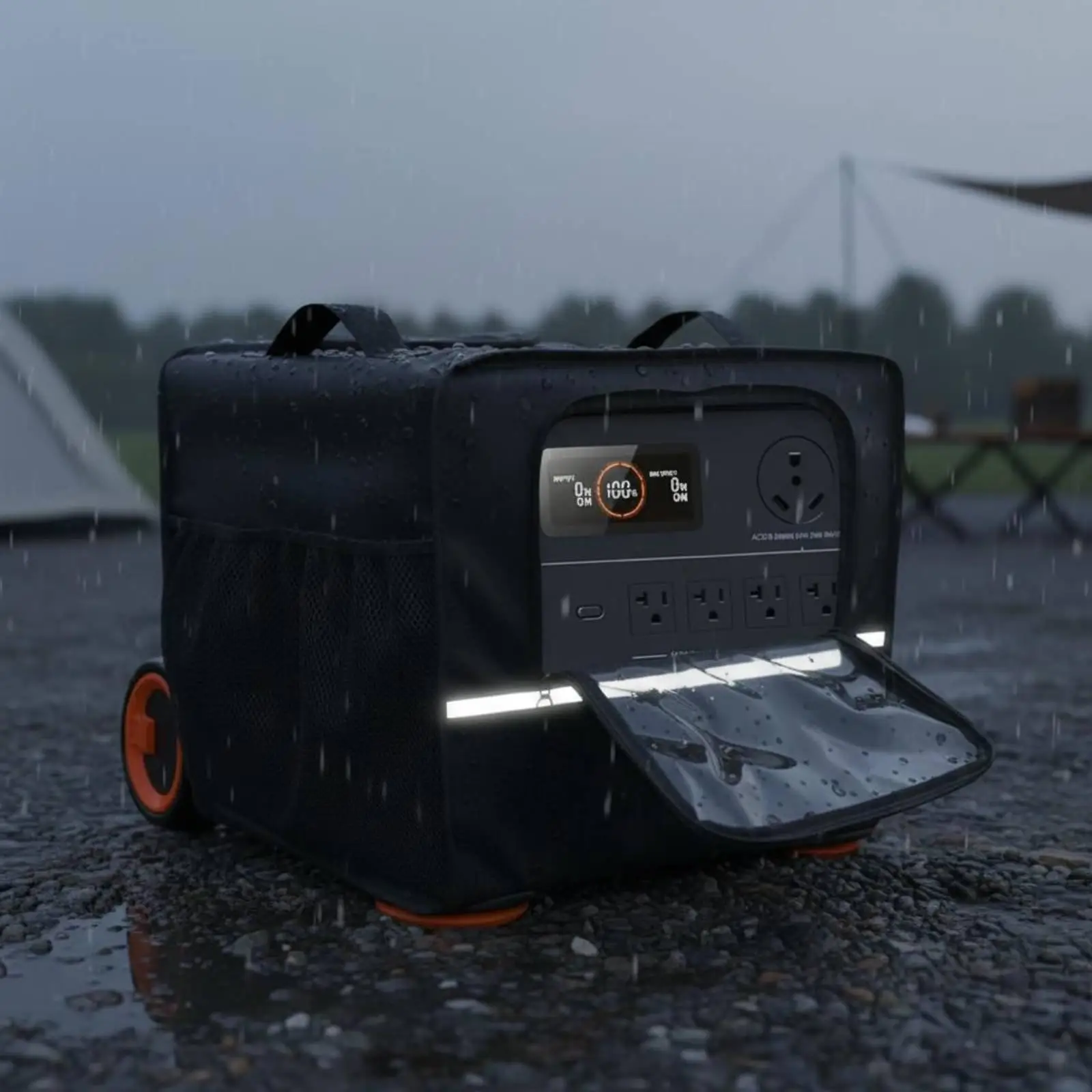 Heavy Duty Generator Cover for Portable Solar Power Station Rain Dust Sun Protection with Zipper Access and Reflective Trim for