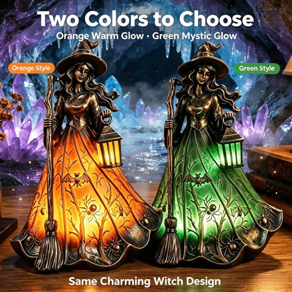 18cm Halloween Witch Lamp Standing Design Holding Lantern Holiday Decorative Lamp Unique Funny Halloween Witch Ornament