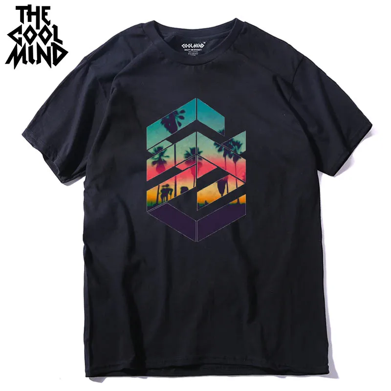 Coolmind qi0311a legal solto o-pescoço verão impresso casual camisa masculina t manga curta 100% algodão confortável tecido tshirts