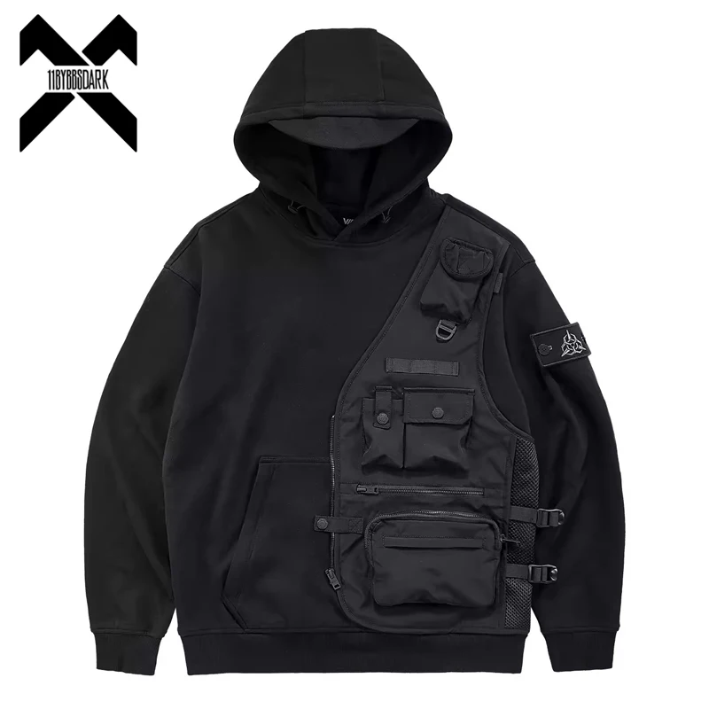 Men Tactical Hoodies Streetwear Autumn Functional Fake two Pieces Patchwork Turtleneck Sweatshirt Pullover Men Hoodie Techwear