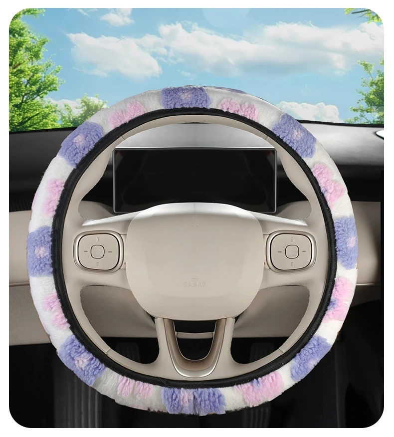 Blumenförmiger Auto-Lenkradbezug mit Plüsch-Dreidimensionalmuster Elastischer und Dehnbarer Schutzbezug für Damen-Autos – Detail 12