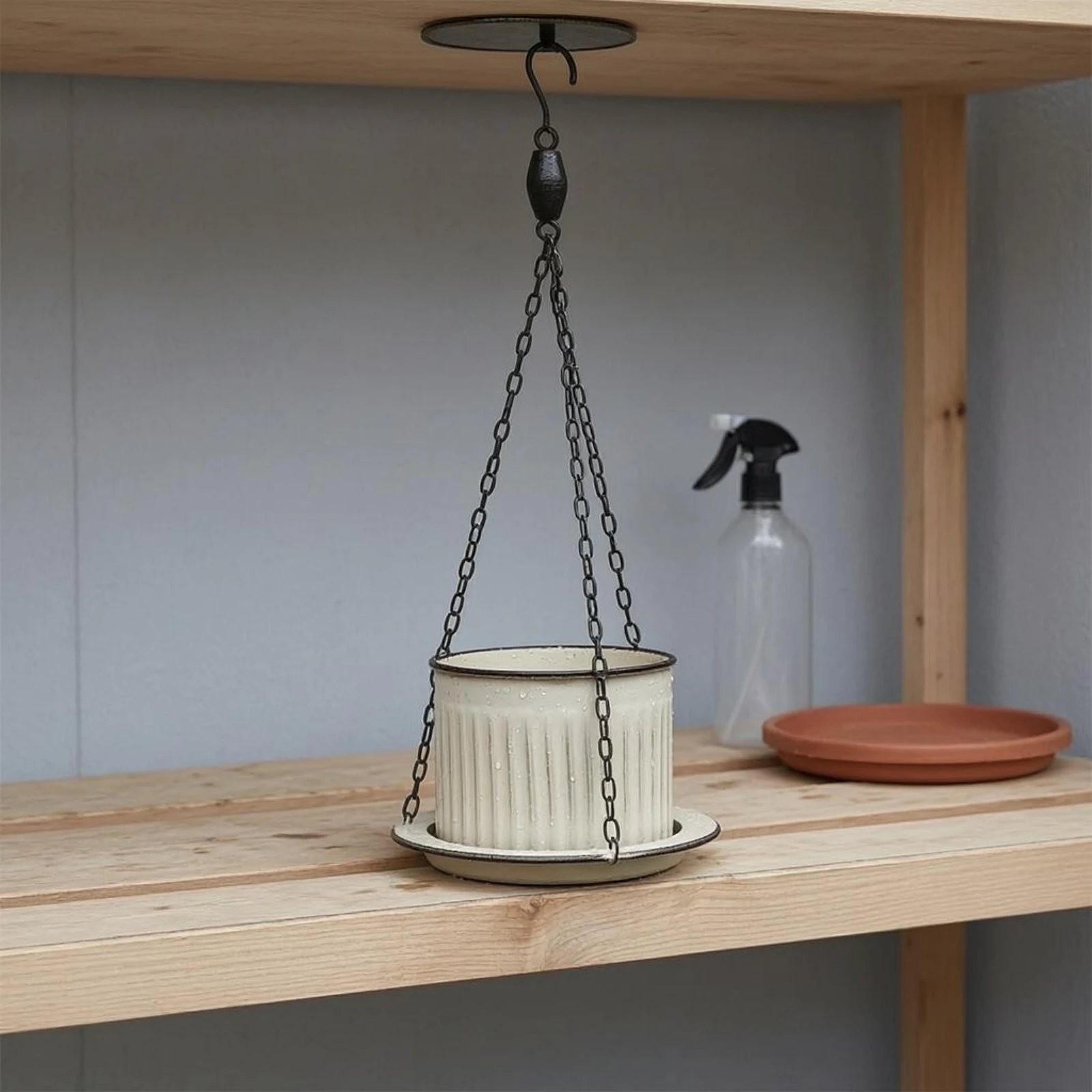 

Hanging Metal Planter Drainage Hole Ribbed Hanging Planter Modern Minimalist Design Indoor and Outdoor Use