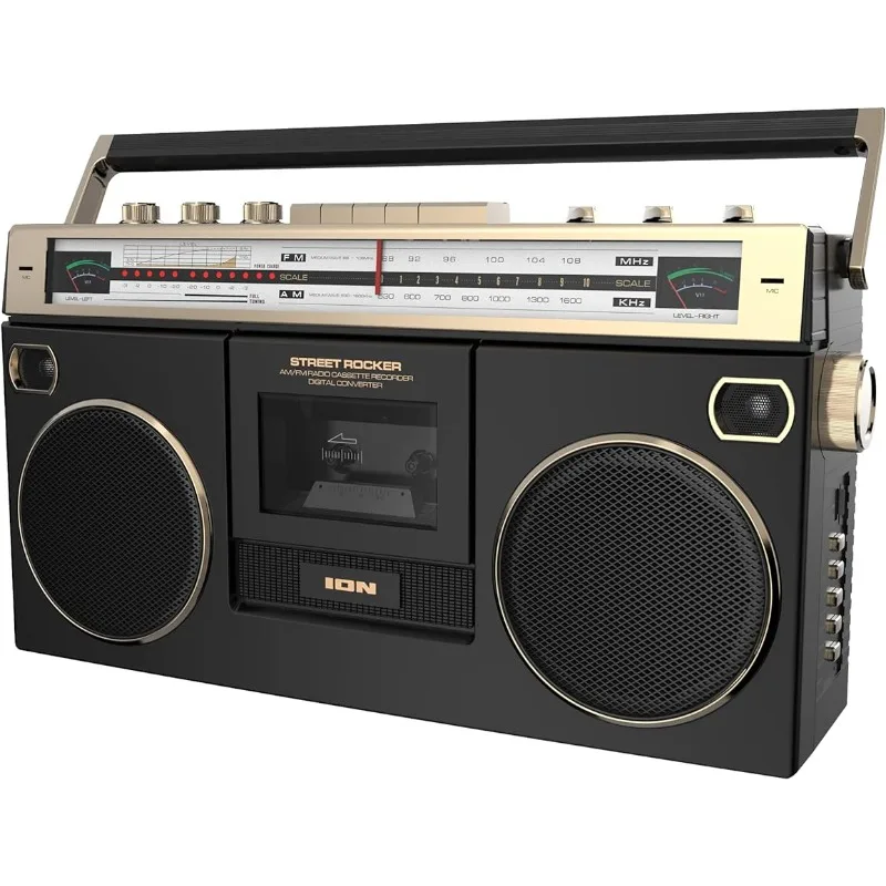 1980S-Style Portable Bluetooth Boombox AM/FM Radio Cassette Player Recorder, Dual Full-Range High Bass Speakers (Gold Edition)