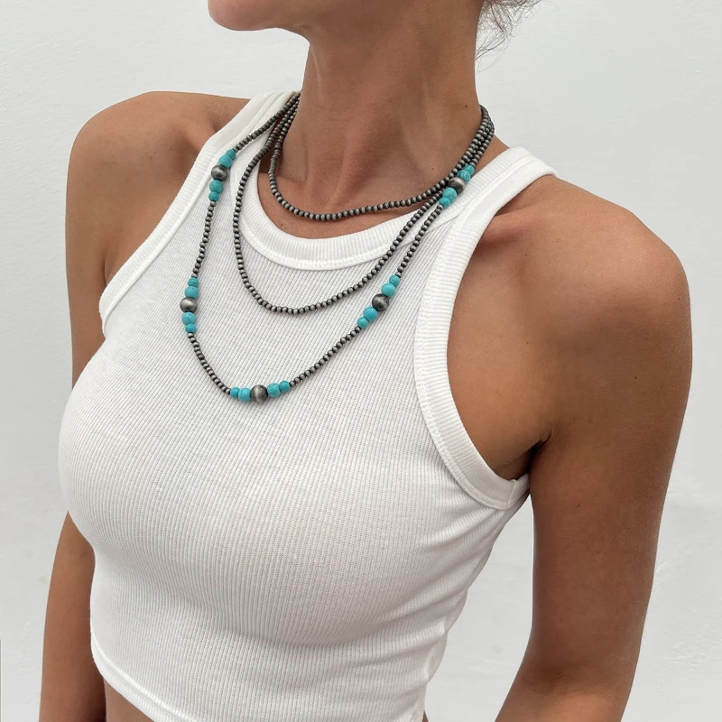 CCB Multi Layer Halsketten Imitation Kiefer Stein Ethnischen Stil Weibliche Personalisierte Mode Halskette Schmuck – Detail 4