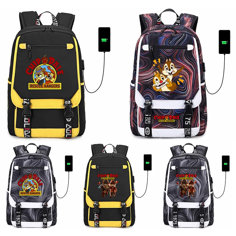 

Disney Chip n Dale Backpack Women Men Rucksack Travel Bag Mochila Kids Backpacks Teenager USB Charging Laptop Teenagers Student