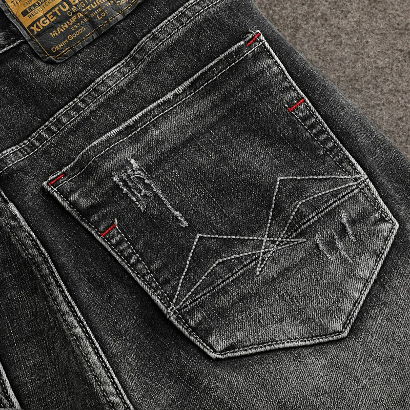 Y2K Fashion New Men's Jeans Y2KWashed Nostalgic Stretch Slim Fit Retro Black Grey Jeans Hip Hop Brand High Quality Pants Hombr