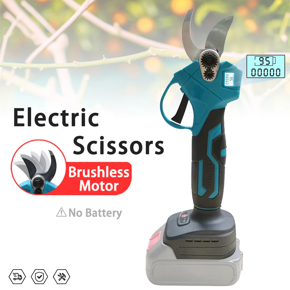 Tijeras de podar eléctricas sin escobillas con pantalla LED, herramienta de jardín, podadora, tijeras eléctricas de jardín inalámbricas aptas para Makita sin batería