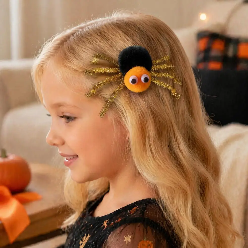 Plush Spider Hair Accessories Stable Duckbill Clips for Children Halloween Spider Hair Clips for Girls Women Furry Pom Pom