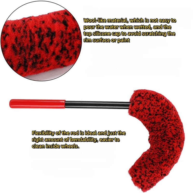 Super Sale 3pcs Car Wheel Detailing Cleaning Brush Faux Wool Car Rim Tire Wash Brushes Long Handle Bendable Auto Wheel Clean Too