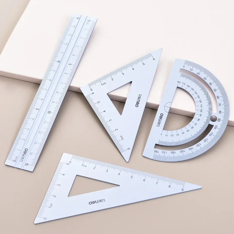 Drawing Measurement Geometry A Variety of Rulers 4pcs/set Aluminum Alloy Triangle Straightedge Protractor School Ruler Set