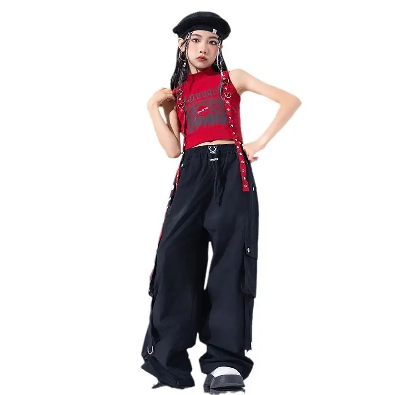 Hip Hop Kids Cool Crop Top Street Dance Black Pants Girls Streetwear Children Jazz Cheerleader Costumes Stage Clothes Sets