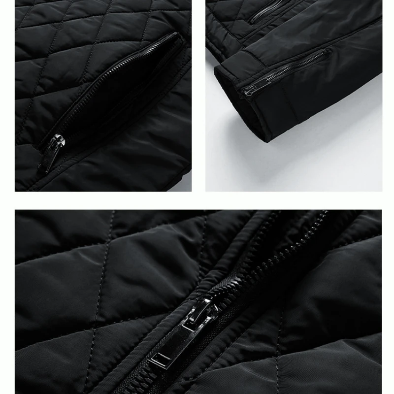 New Autumn Winter Warm Cotton Padded Zipper Down Jacket Long Sleeve Men Causal Stand Collar Outwear Plus Size M-XXXL