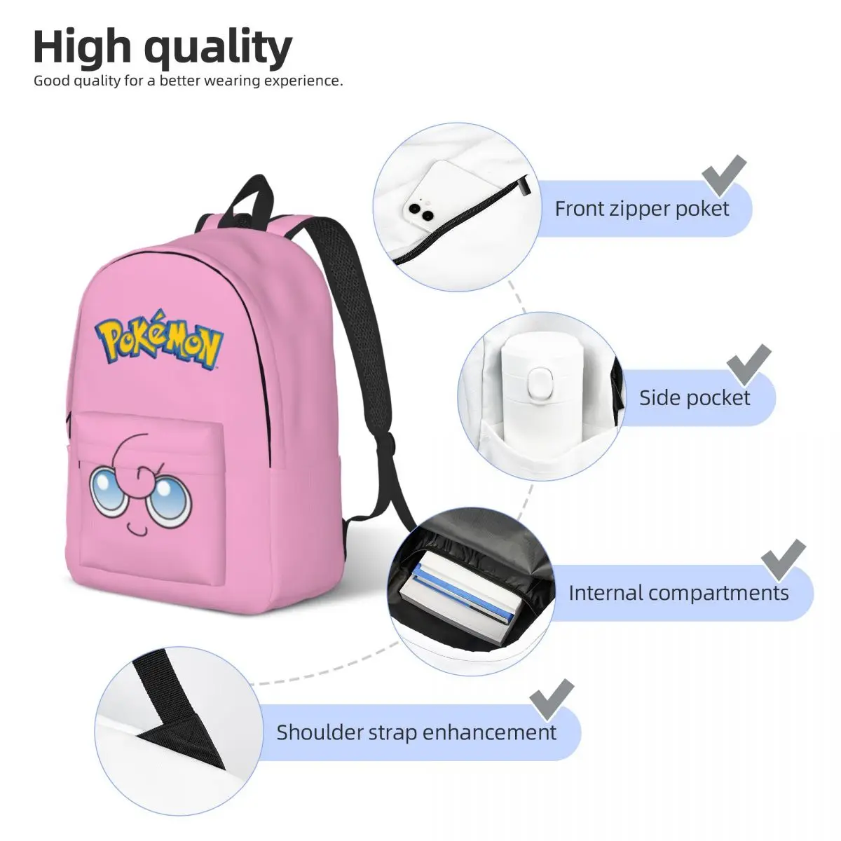 Pokemon Printed Lightweight Casual Schoolbag For School, Outdoor, Shopping, Office 15.7in 17.7in