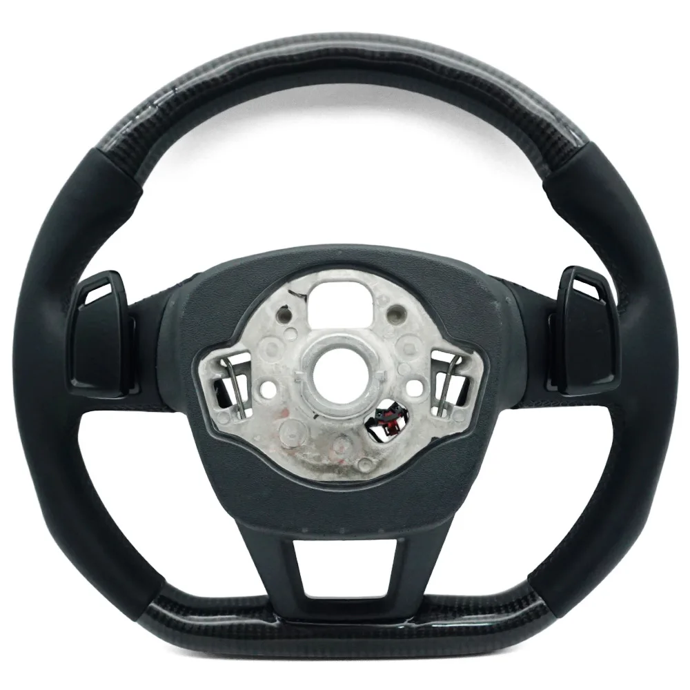 Suitable for Audi A6C8S6RS6S standard carbon fiber semi-leather black wire with button paddle with heated steering wheel