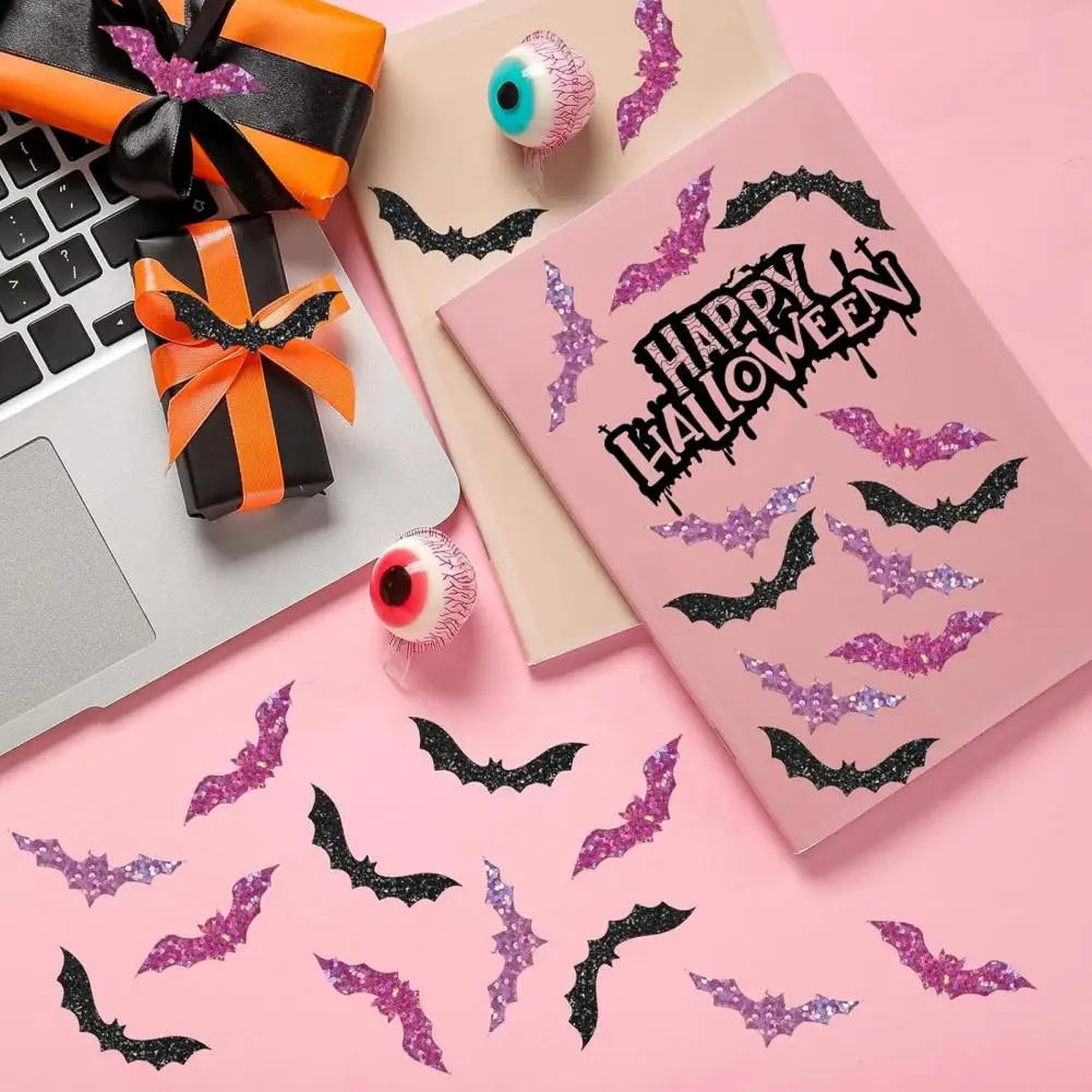 Easy to Use Halloween Stickers Sparkly Halloween Bat Sticker Rolls Pink Black Bat Decals for Coloring Book Scrapbook for Party