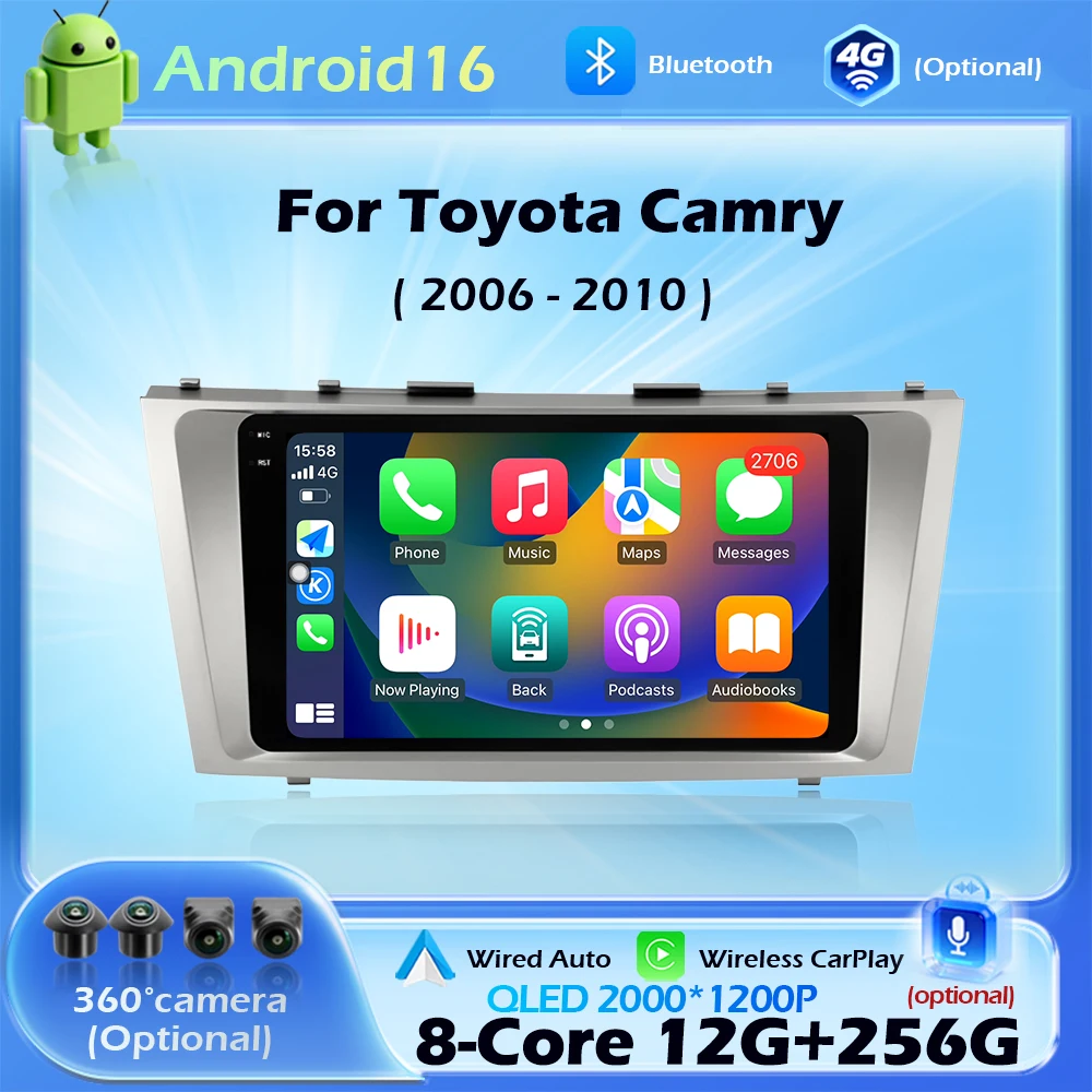 

Navigation GPS Wireless CarPlay For Toyota Camry 6 XV 40 50 2006 - 2011 DSP Android 16 WIFI Car Multimedia Player 4G WIFI 9 inch