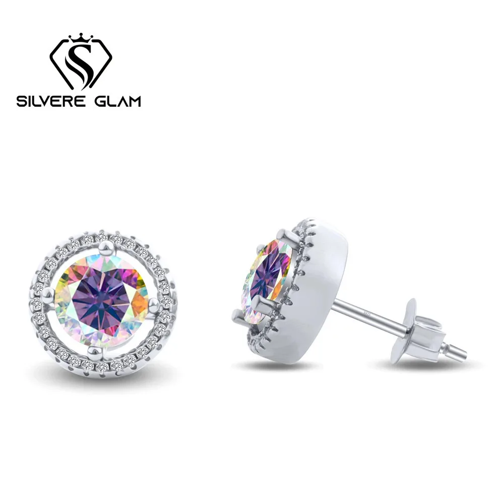 الكلاسيكية S925 حلَق من الفضّة الاسترليني دائرة متحدة المركز 1*2CT D اللون مويسانيتي غرامة مجوهرات النساء القوطي أقراط للحزب
