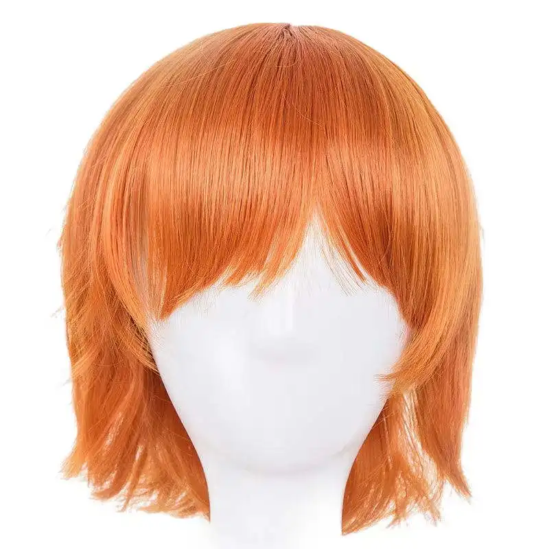 Peluca sintética Unisex Anime Cosplay peluca corta naranja rojo disfraces de Halloween pelucas de fiesta