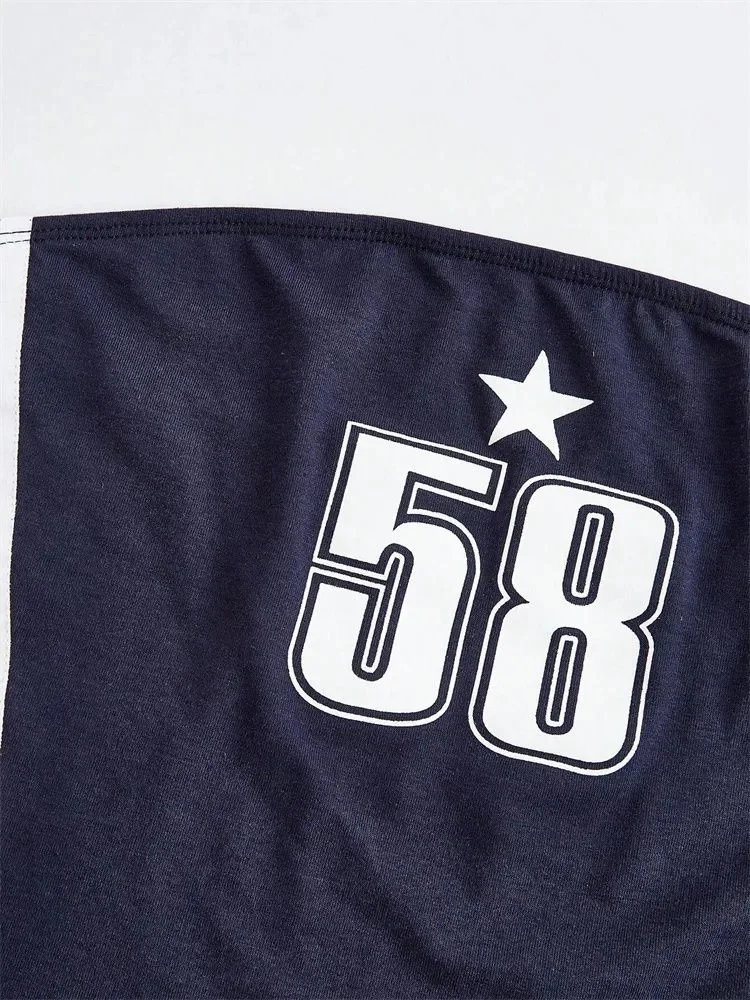 ملابس نسائية صيفية Y2k مطبوعة بحروف ونجوم ملابس مكشوفة الكتف بدون ظهر ملابس الشارع الشهير