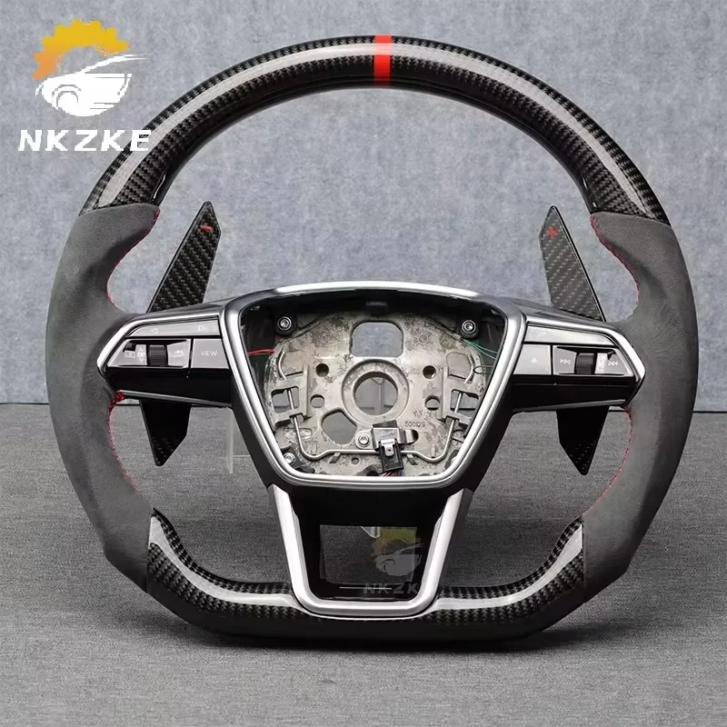 

Подходит для Audi A6 C8 A7, рулевое колесо из углеродного волокна алькантары, оснащенными лопастями переключения и кнопками, салон автомобиля.