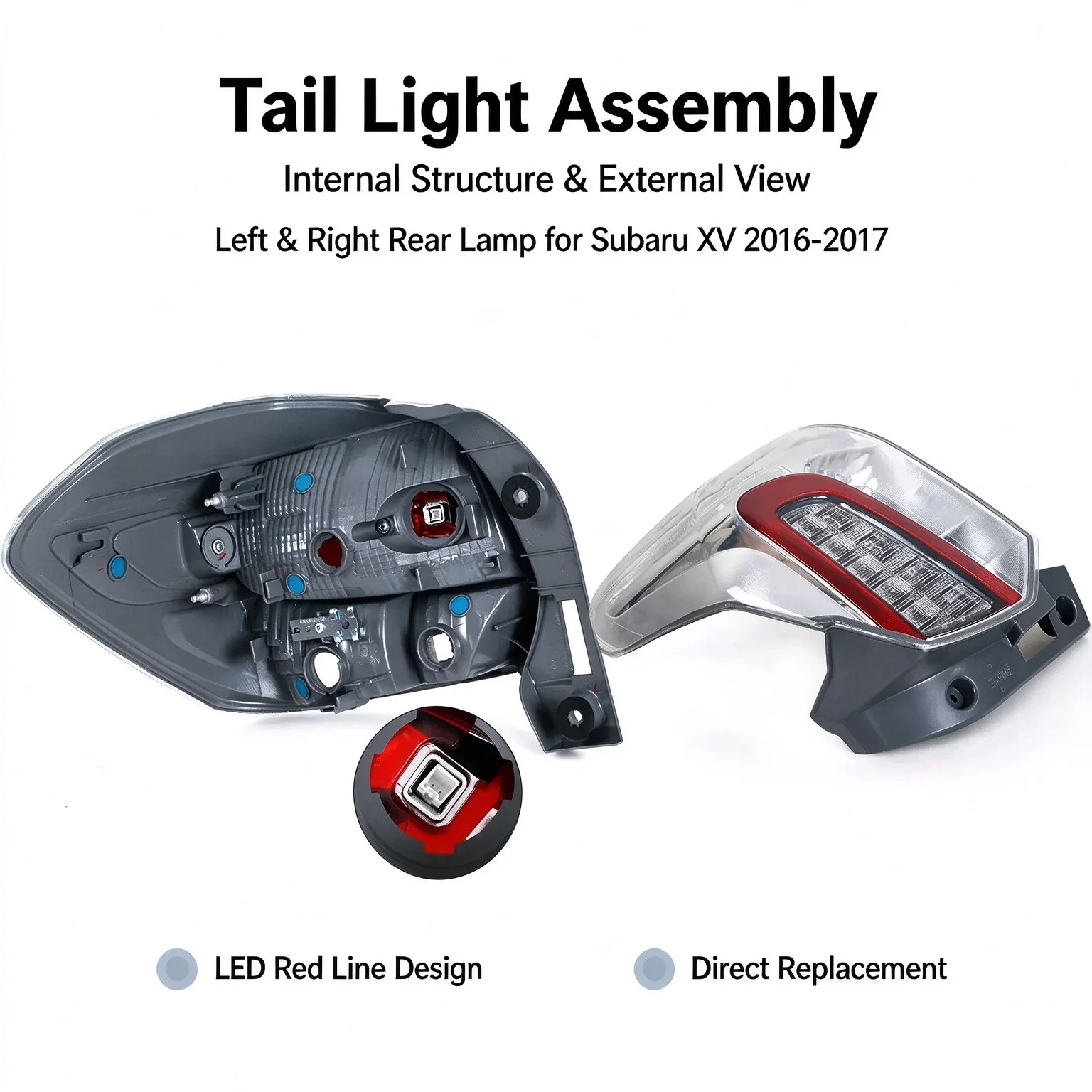 LED Tail Light Assembly for Subaru XV 2016-2017 Rear Lamp Single Piece Clear Lens Brake Reverse Left or Right
