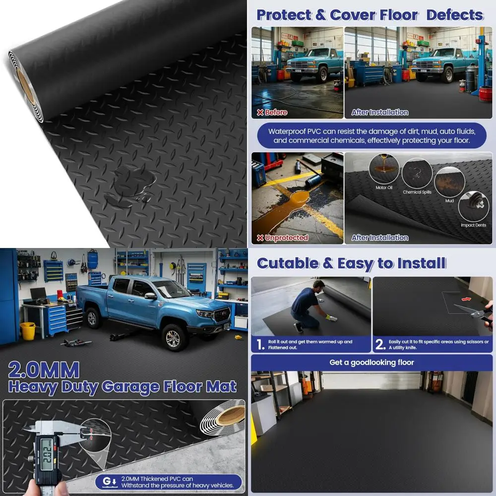 حصيرة أرضية جراج مقاومة للماء من مادة PVC شديدة التحمل ومضادة للانزلاق - 7.5 × 17 قدمًا للسيارات وورش العمل ومساحات التخزين #1