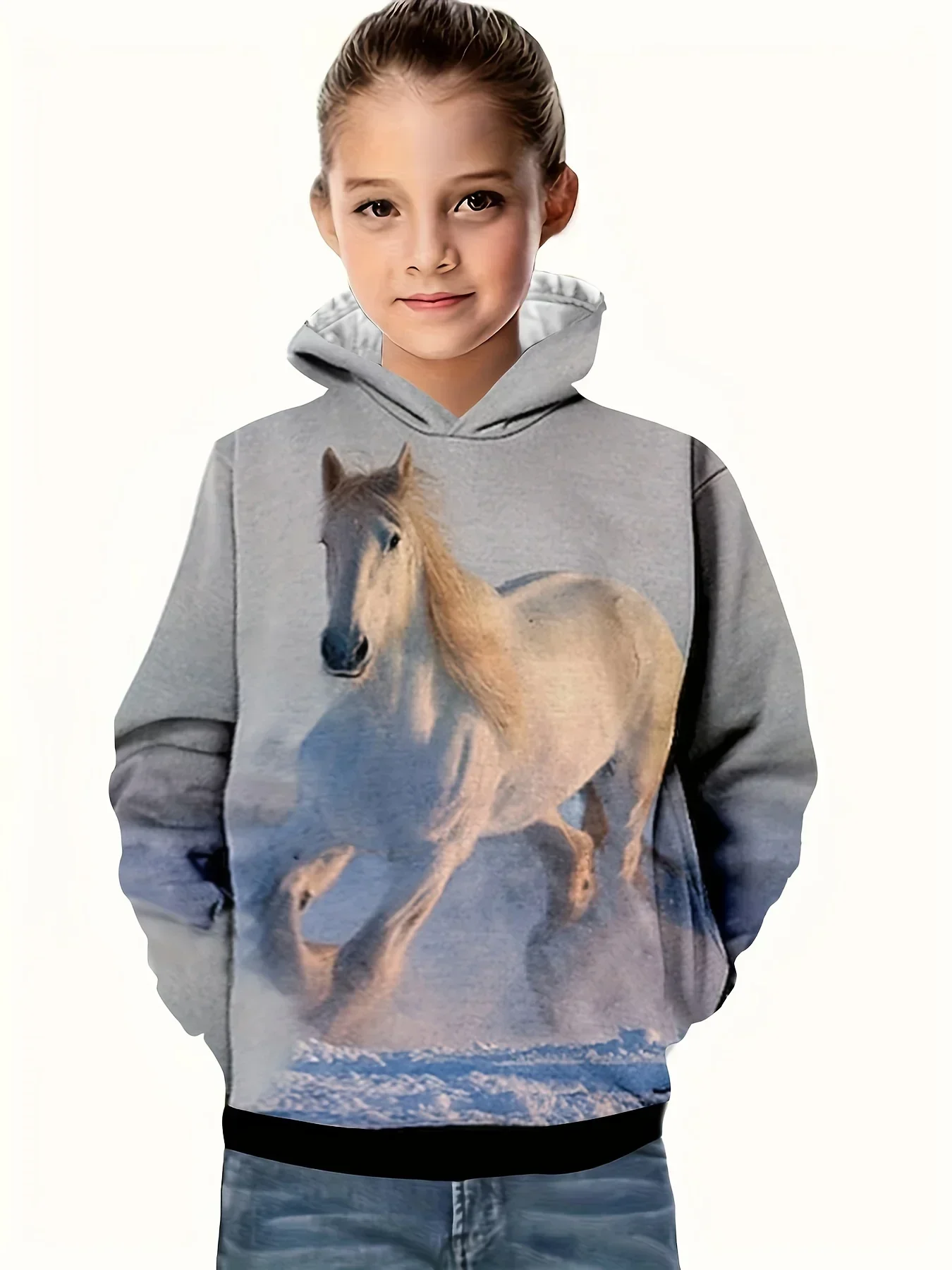 Printed Fashion Hoodies Breathable 3D Horse Graphic Hoodies Girls/boys Hooded Pullover Sweatshirt For Spring Fall Sports