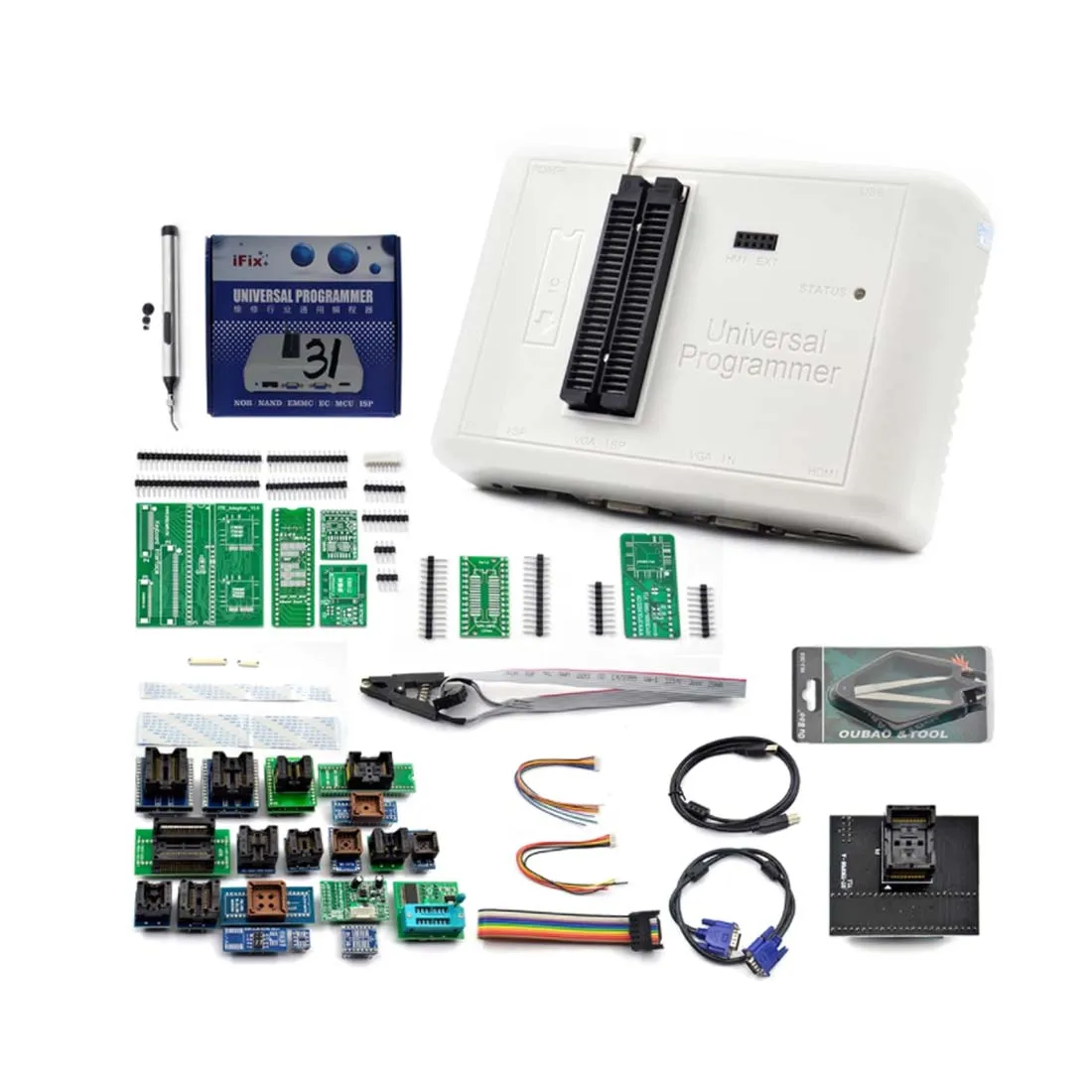 RT809H + 31 adapters bios universal programmer EMMC-Nand High-Speed Reader Computer Car MCU RT 809 Programmer LCD RT809H