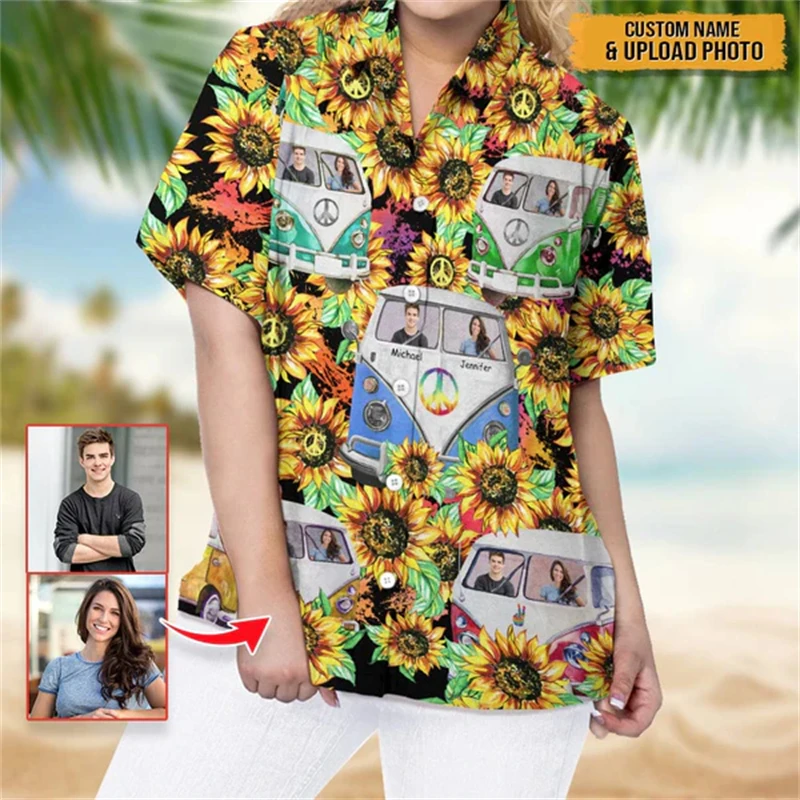 Unisex Hawaiian Shirts Custom Funny 3d Diy Print Buttons Shirt Short Sleeve Sleeve Hawaii Design Lovers Bestie Friend New Blouse