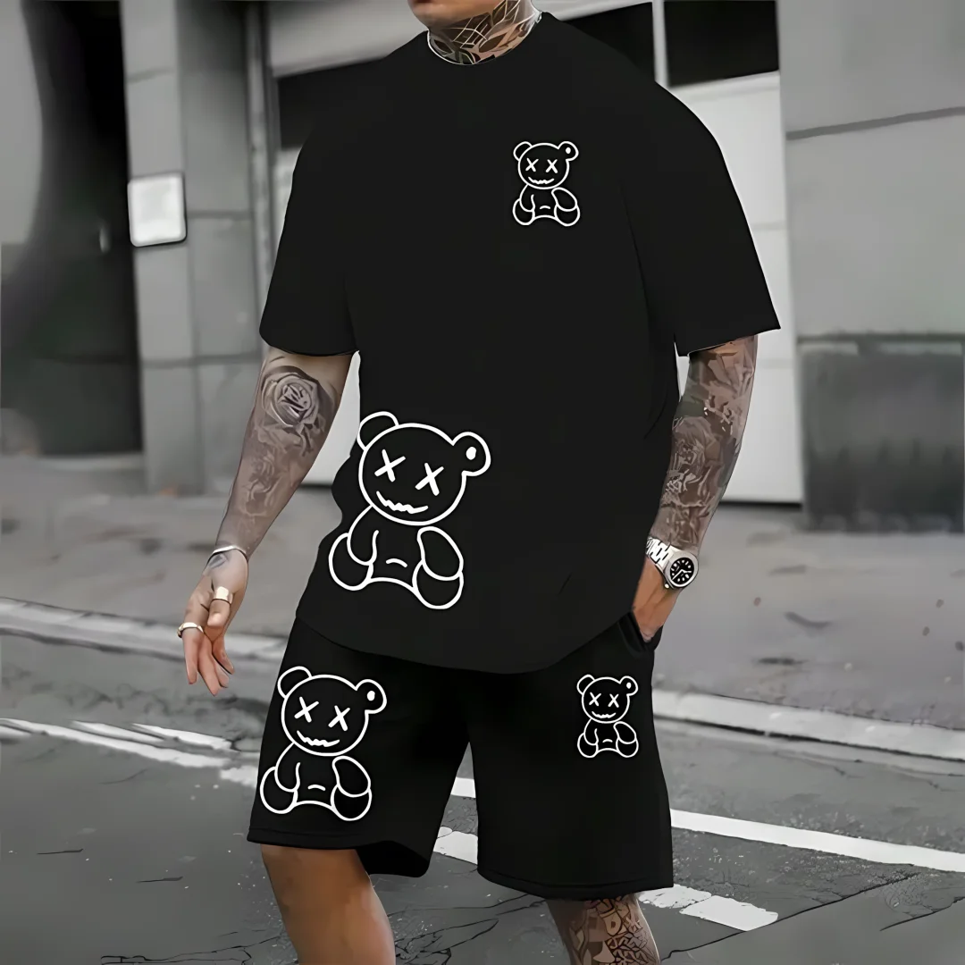 Summer 2025 Men's Suit Men's T-Shirt High-Definition Printed Outdoor Men's Casual Sports Short-Sleeved Shorts Set