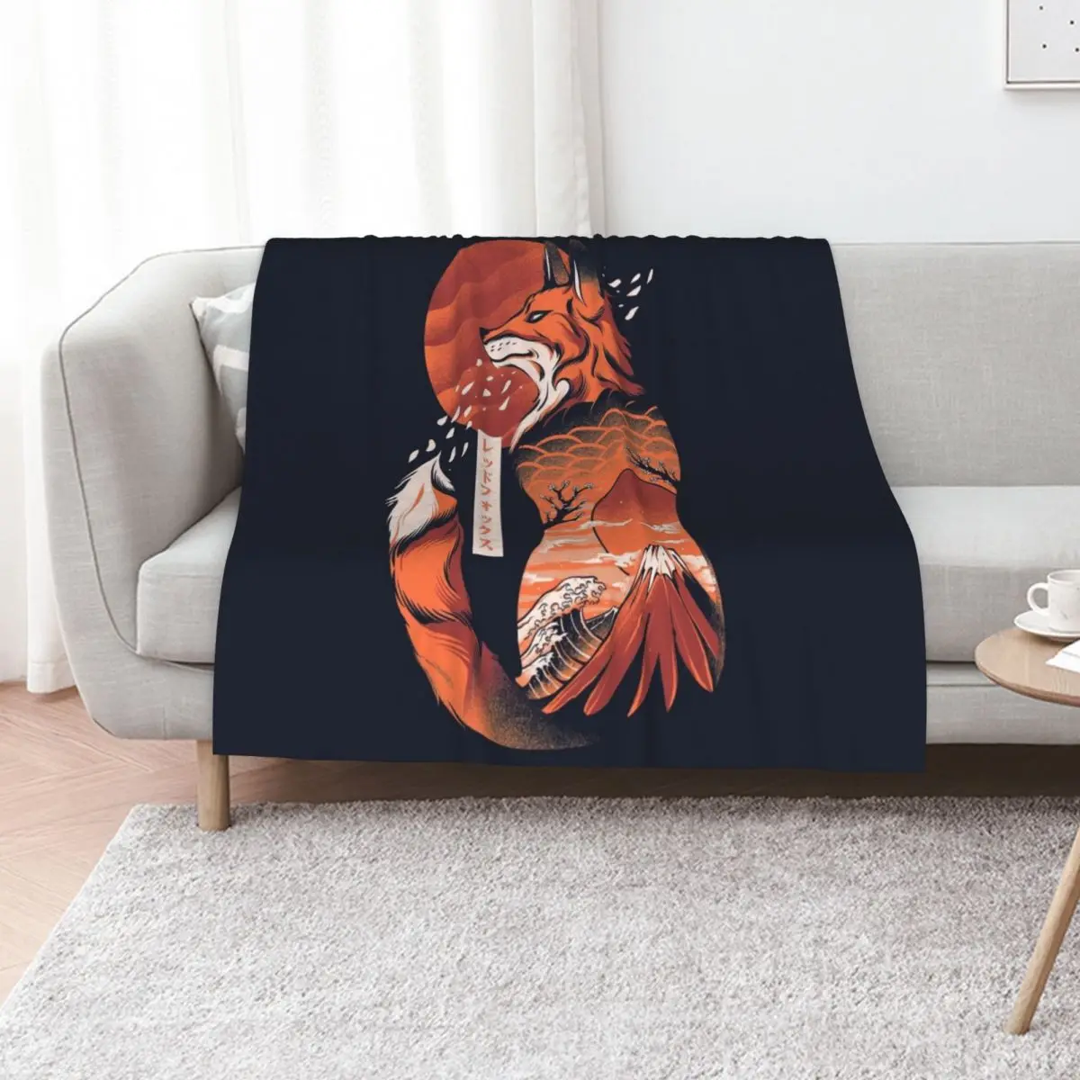 Japanese fox Throw Blanket Plaid on the sofa Quilt halloween Flannel Extra Large Throw Decorative Sofa Blankets