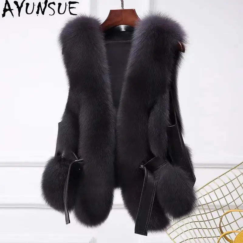 Winterjas Vrouwen Korte Vos Bont Vest Koreaanse Riem Vos Bontjas Mouwloze Fur Vest Bontjassen En Jassen Vrouwen vest Zm1106