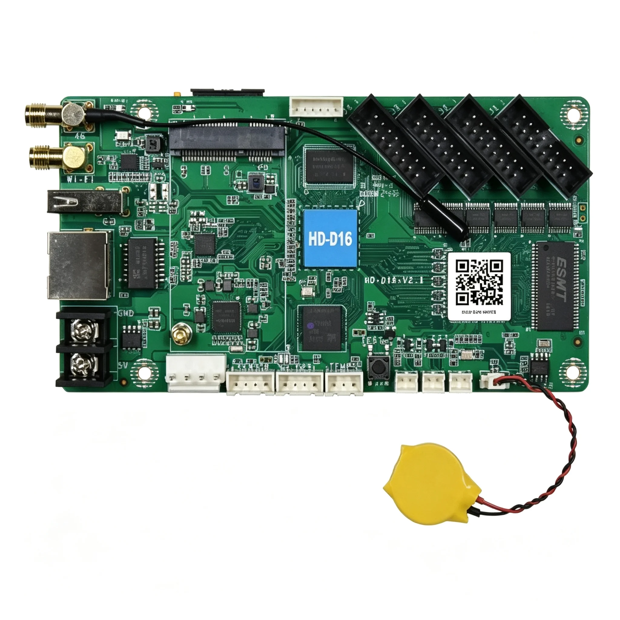 Huidu HD‑D16 Full Color Asynchronous LED Control Card 4xHUB75E Optional 4G WiFi APP Cloud Remote For Lintel Car LED Screen
