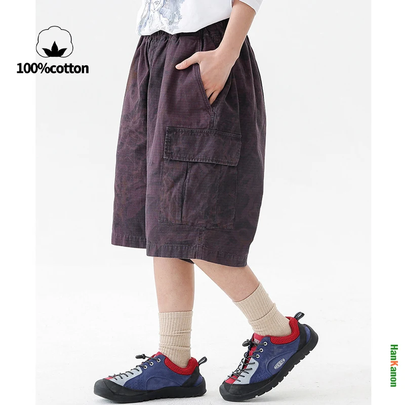 Men's Vintage Washed Cargo Shorts: 100% Cotton Breathable & Sweat-Wicking American Streetwear Loose Fit Knee-Length Pants Unisex