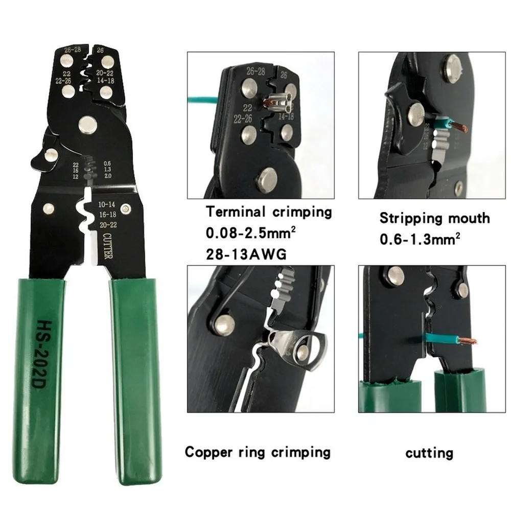 236/222/140/122/107PCS Assorted Wire Spade Terminal Electrical Wire Connector Kit With HS-202D Multi-Function Crimping Plier