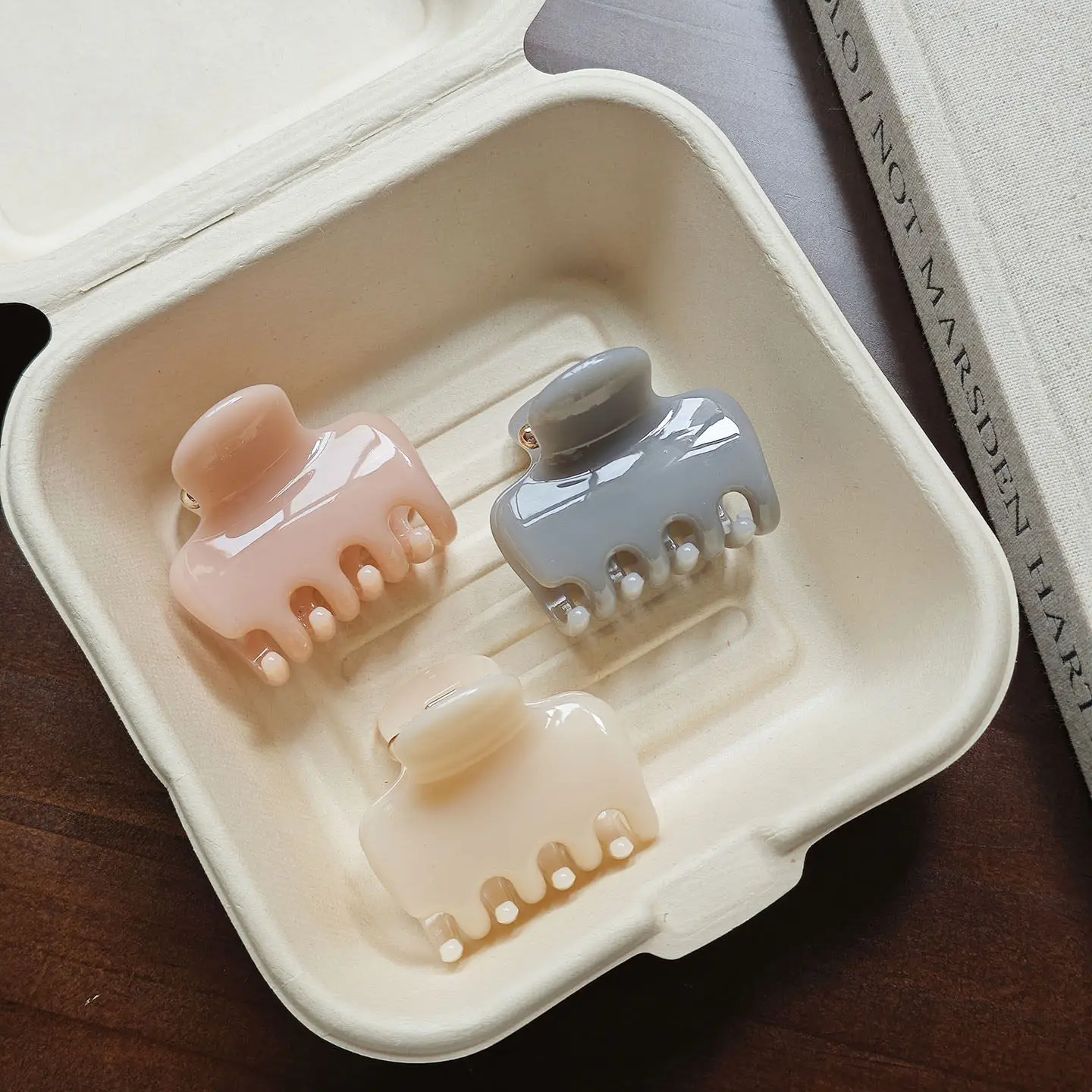 Korean Marbled Plastic Hair Claw Clips Mini Strong Hold Jaw Clamp Pastel Multi‑Color For Ladies Fine Hair Daily Hair Decor - view 2