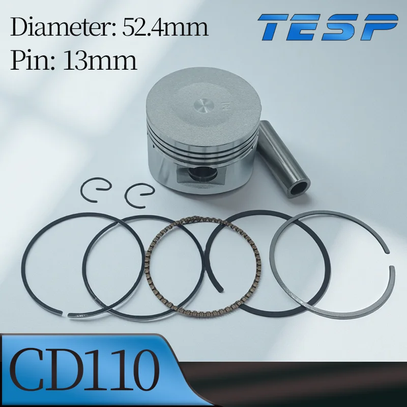 Kit de pistón de motocicleta para CD110 C110 WS110 FORZA110 110CC 52,4mm de diámetro 13mm conjunto de pistón con anillos