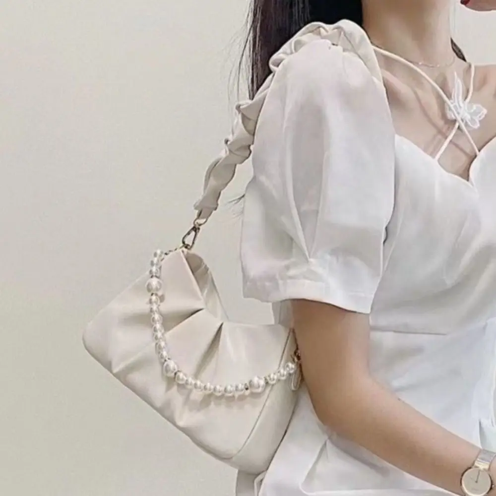 

PU Leather Solid Color Underarm Bag Large Capacity Carrying Pleated Cloud Bag Portable Lightweight Single Shoulder Wallet