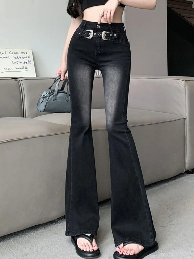 ヴィンテージ漂白ブーツカットパンツ女性のカジュアルハイウエストファッションデニムパンツストリートレトロワイドレッグストレートスリム Vaqueros