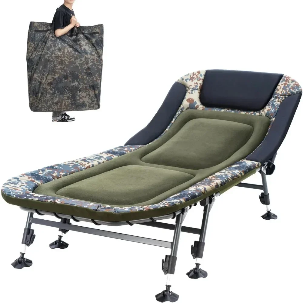 Adult camping bed 330 pounds with handbag, heavy-duty folding bed with soft cushion, portable military crib for hunting