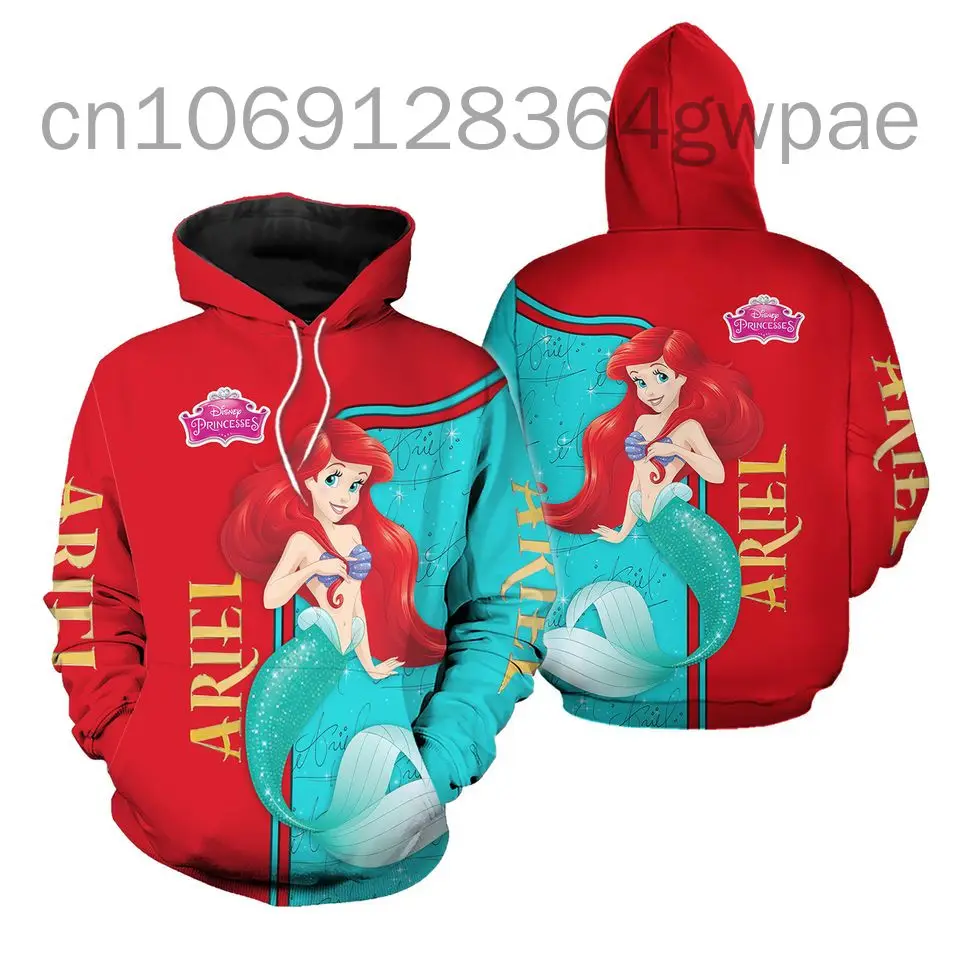 The Little Mermaid Ariel 3D Hoodie Men\'s Womens Casual Sports Pullover Hoodie Disney 3D Hoodie Fashion Oversized Sweatshirt