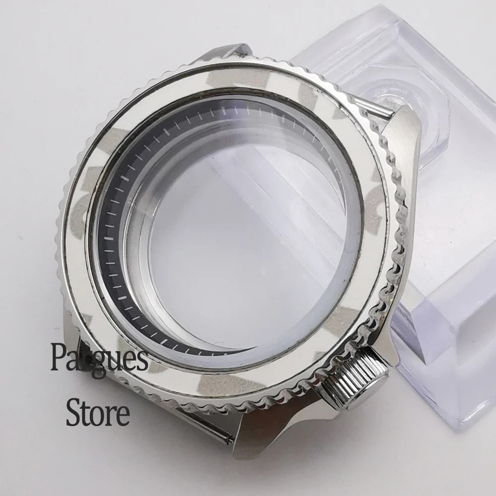 

41mm polished sapphire glass watch case black/blue/green/white/sky blue chapter ring fit NH35 NH36 movement