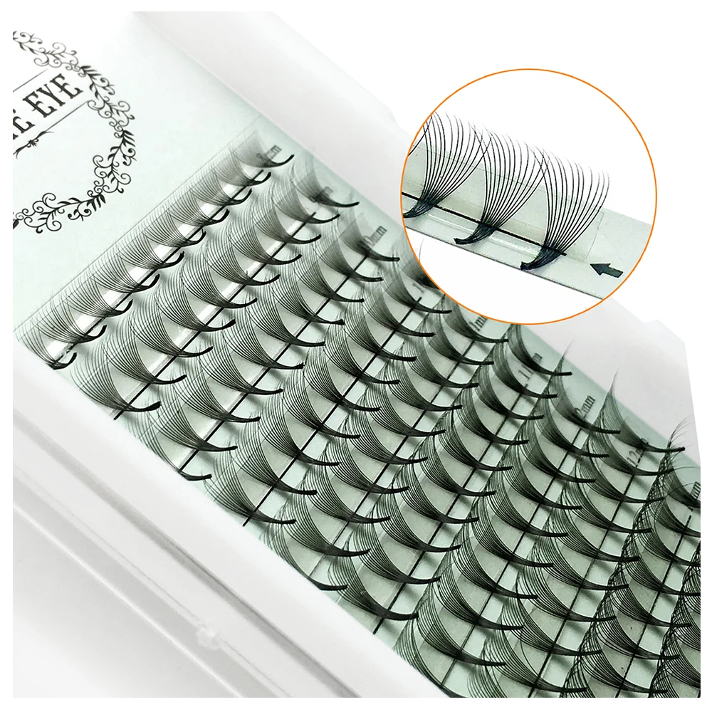 10D Russische Volumen-Wimpern, vorgefertigte Fächerwimpern mit langem Stiel, fertige Wimpernverlängerungen mit spitzer Basis, 3D 5D 6D falsche Wimpern-Cluster – Detail 6