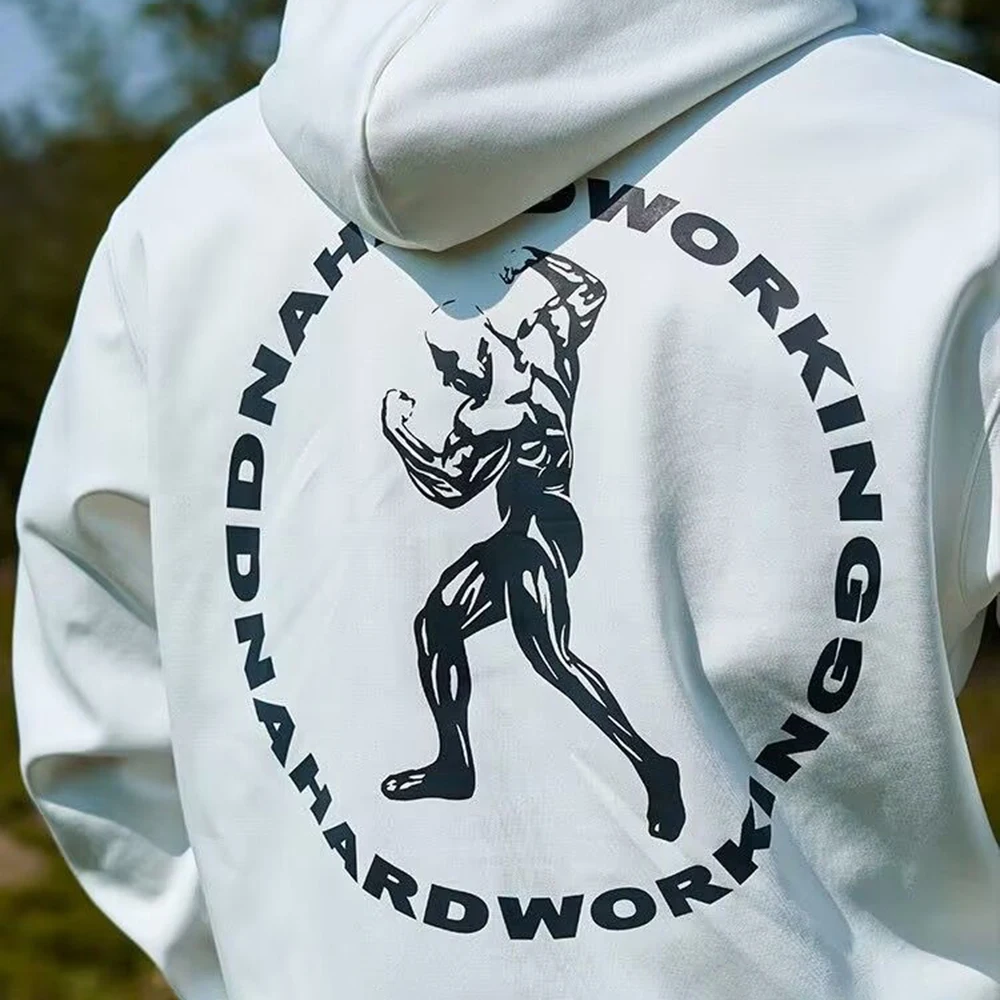 Mens Street Y2k Sports Long-Sleeved Sweatshirt Autumn Winter Fashion American Retro Trendy Brand Printed Loose Hooded Jacket Top