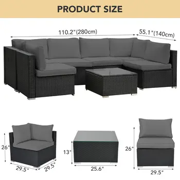 Muebles de patio NAGA BAHNA para exteriores, 8 piezas de sofá seccional de exterior de mimbre de PE, conjunto de conversación para patio con cojines gruesos 8 best sales Muebles de exterior - №5