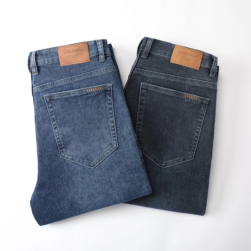 

Осенние новые стильные мужские джинсы прямого кроя, деловые повседневные эластичные длинные брюки свободного кроя с высокой талией, повседневные брюки большого размера